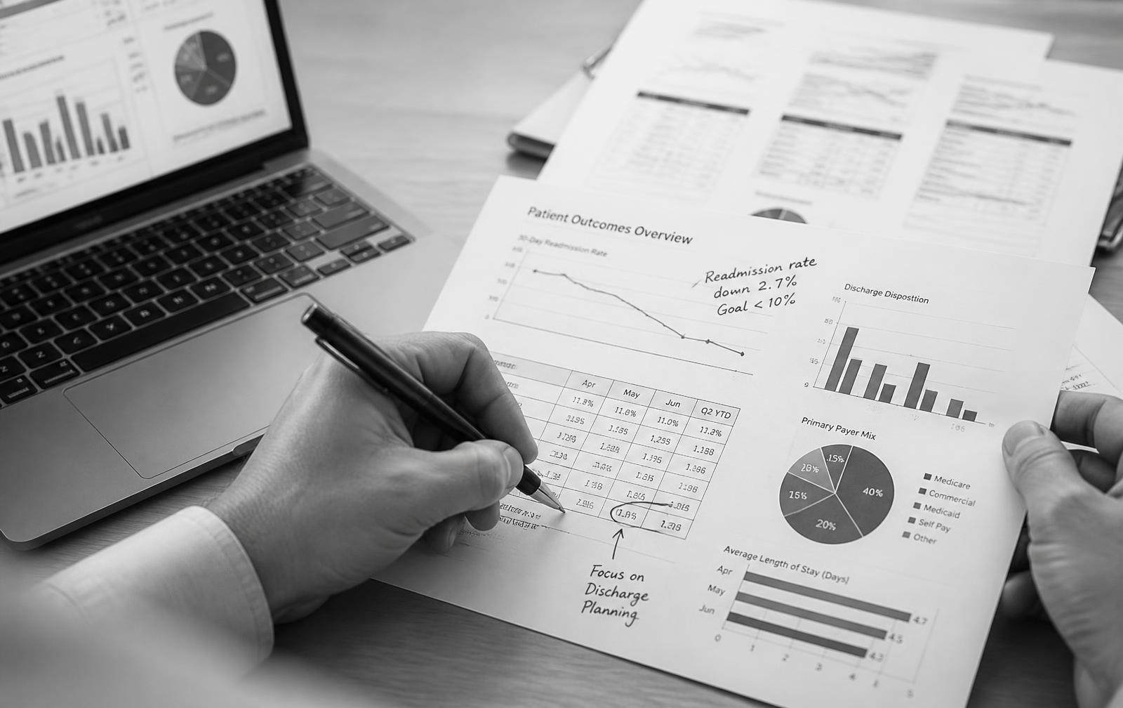 Analyst annotating healthcare outcome charts